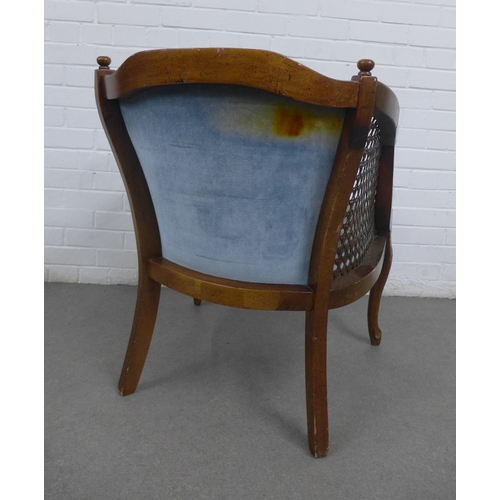 266 - French style tub chair with bergere sides and button upholstered back and seat, on cabriole legs, (a... 