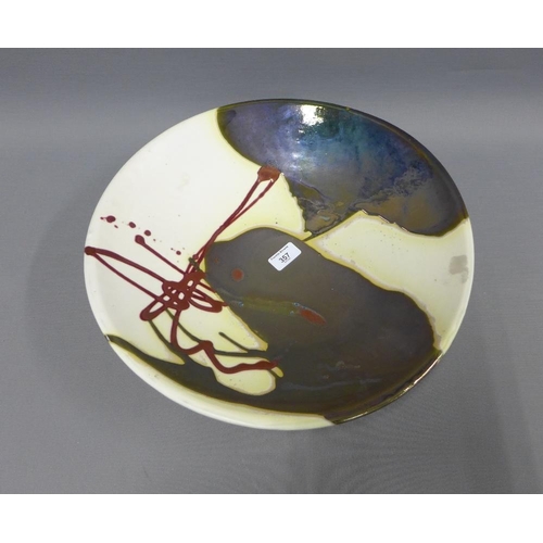 357 - Large studio pottery bowl / charger, with a metallic lustre glaze, 42cm