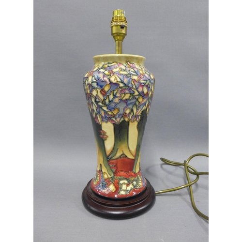 360 - Moorcroft table lamp on a wooden base, height including fitting 37cm