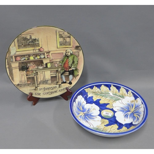 369 - Royal Doulton Dr Jonnson at The Cheshire Cheese charger, printed factory marks, 24cm, and a modern f... 