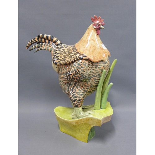 373 - Anna Lambert Cockerel tureen, cover and ladle, signed, restored, 44cm