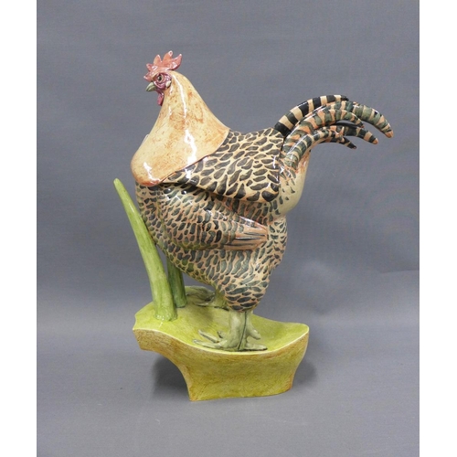 373 - Anna Lambert Cockerel tureen, cover and ladle, signed, restored, 44cm