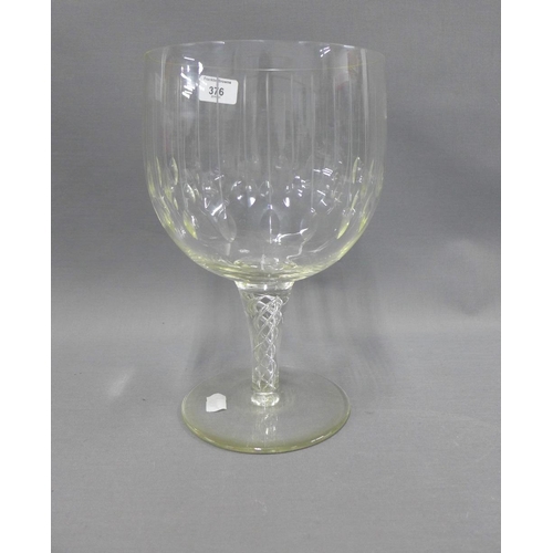 376 - Large glass goblet style vase, chip to the top rim, 28cm high