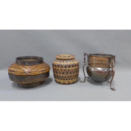 378 - Two Vietnamese baskets and a copper planter, 19cm (3)