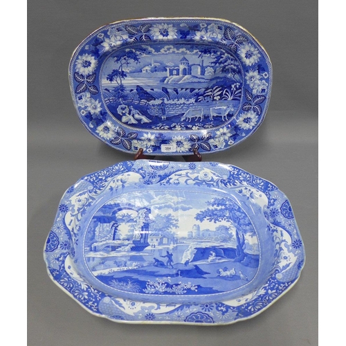 384 - 19th century Spode blue and white transfer printed meat dish and another, largest 52cm (2)