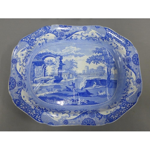 384 - 19th century Spode blue and white transfer printed meat dish and another, largest 52cm (2)