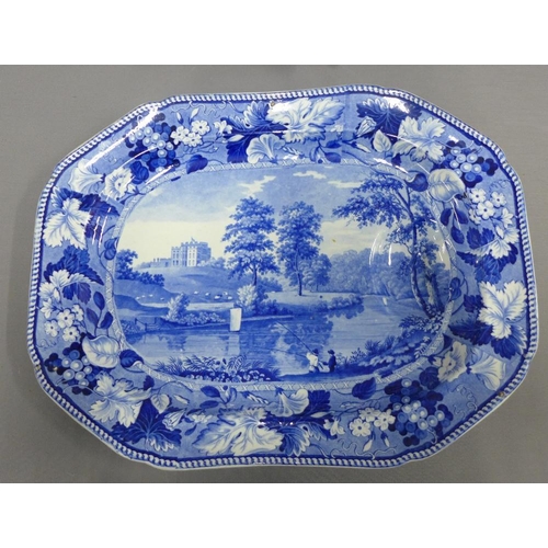 385 - 19th century Staffordshire blue and white transfer meat dish and another smaller by Spode, largest 5... 