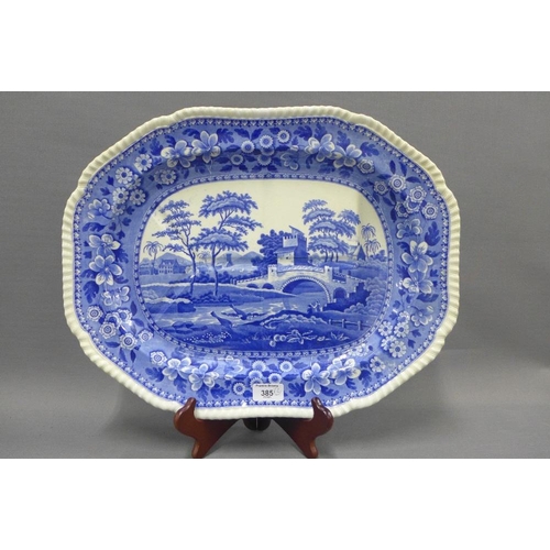 385 - 19th century Staffordshire blue and white transfer meat dish and another smaller by Spode, largest 5... 