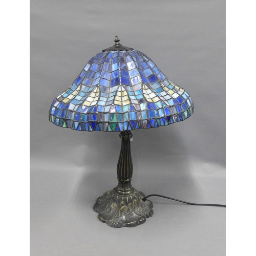 386 - Reproduction Tiffany style table lamp base and shade, overall size 65cm