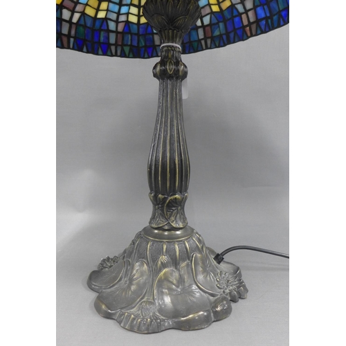 386 - Reproduction Tiffany style table lamp base and shade, overall size 65cm