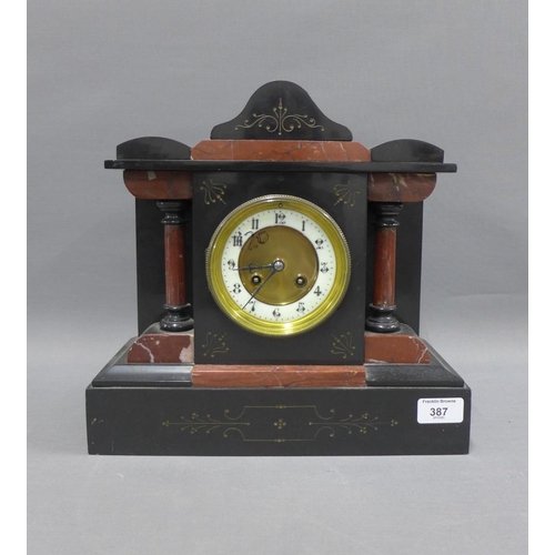 387 - Black slate mantel clock, 31cm