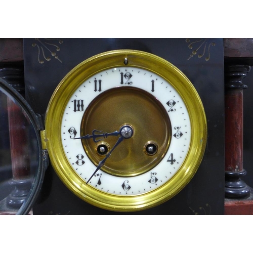 387 - Black slate mantel clock, 31cm