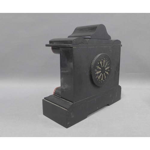 387 - Black slate mantel clock, 31cm