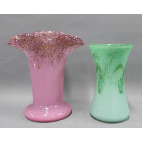 388 - Two Vasart Scottish art glass vases, one pink the other green, tallest 25cm (2)