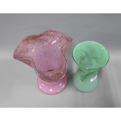 388 - Two Vasart Scottish art glass vases, one pink the other green, tallest 25cm (2)