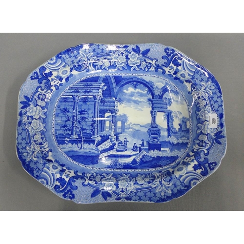 396 - Hamilton of Stoke on Trent early 19th century pearlware meat ashet with gravy well, 53cm long