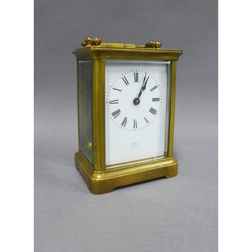 413 - French carriage clock, brass cased with glass panels, enamel dial with Roman numerals height includi... 