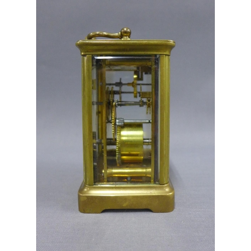 413 - French carriage clock, brass cased with glass panels, enamel dial with Roman numerals height includi... 