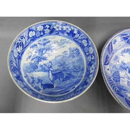 145 - 19th century Staffordshire blue and white transfer printed basins to include British Scenery and Far... 