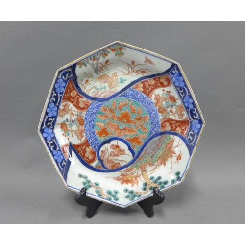 109 - Two Imari chargers another smaller and an Imari octagonal plate and a Famille Verte bowl,  largest 3... 