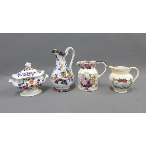 111 - Mixed lot to include a Who so mocketh the poor reproacheth jug, Masons Brocade jug, Staffordshire ju... 