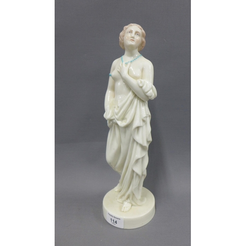 114 - Cream glazed Parian ware figure of a classical female, on a circular base, 35cm