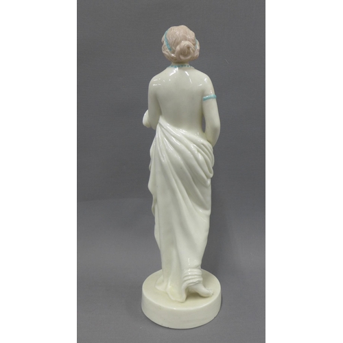 114 - Cream glazed Parian ware figure of a classical female, on a circular base, 35cm