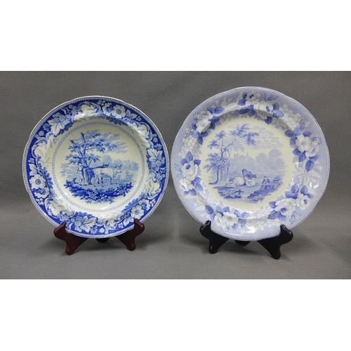 117 - 19th century blue and white transfer printed pottery to include a Bells Italian Scenery punch bowl P... 