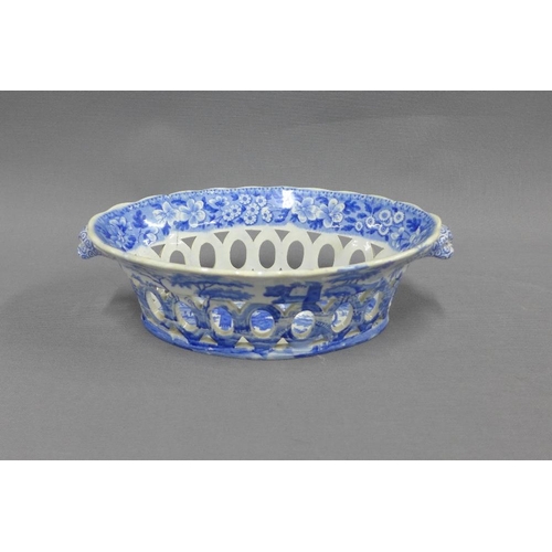 120 - 19th century Staffordshire blue and white transfer printed pottery to include a Spode basket, Cauldo... 