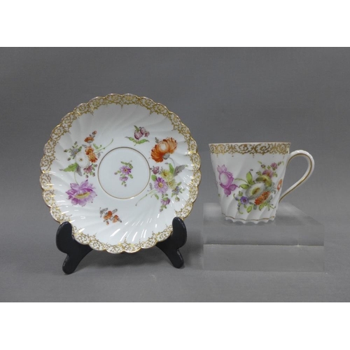 123 - Collection of Dresden floral patterned table wares to include two cake plates, muffin dish and cover... 