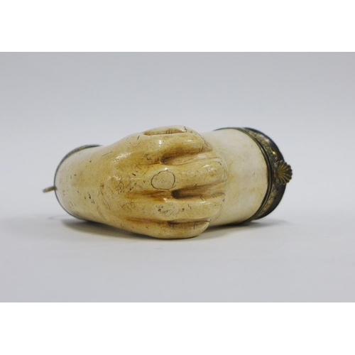 49 - 19th century silver gilt mounted meerschaum pipe in the form of a hand, the foliate engraved lid wit... 