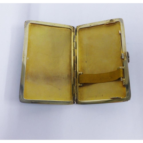 57 - Early 20th century silver and guilloche enamel cigarette case with London import hallmarks, 8 x 5cm