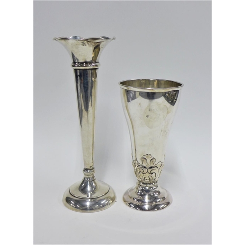 61 - Early 20th century silver items to  include a vase with flared rim, Birmingham 1911 and a Continenta... 