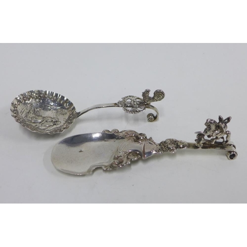 65 - Two Continental silver caddy spoons, one with Chester silver import marks, longest 13cm (2)