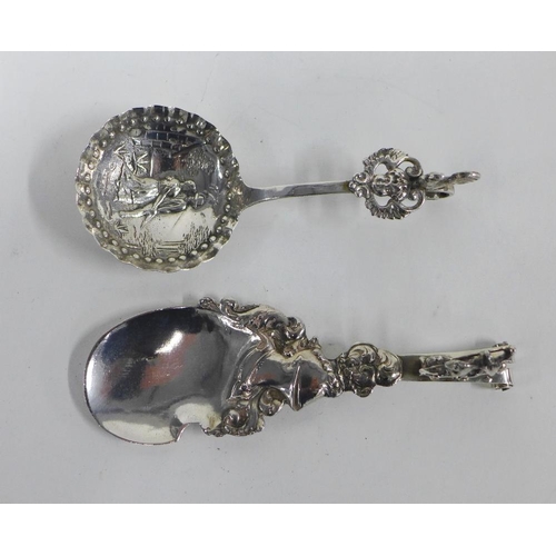 65 - Two Continental silver caddy spoons, one with Chester silver import marks, longest 13cm (2)