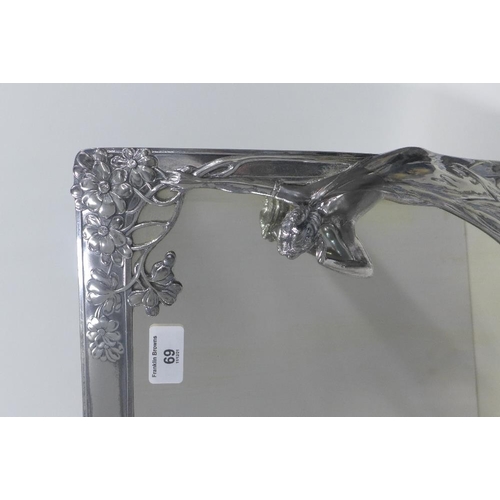 69 - WMF silver plated mirror with stamped makers mark,  36 x 27cm