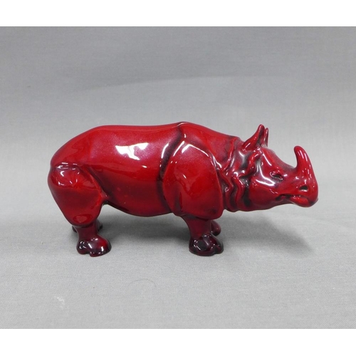 88 - Royal Doulton flambe glazed Rhino, (a/f with hairline crack) 17cm long