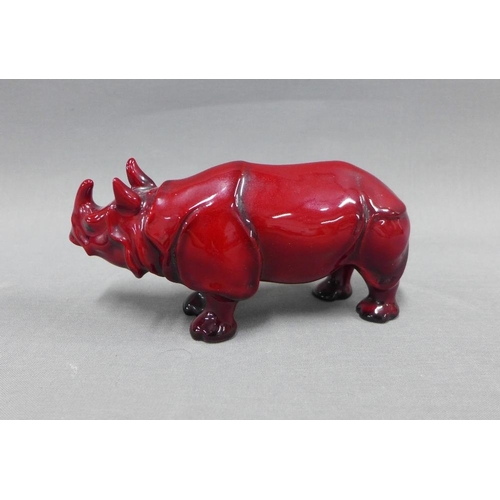 88 - Royal Doulton flambe glazed Rhino, (a/f with hairline crack) 17cm long