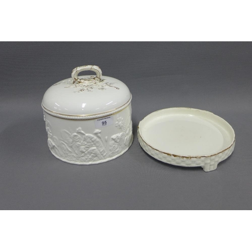 95 - Wedgwood white glazed cheese dome and cover, impressed marks, handle restored, 22cm