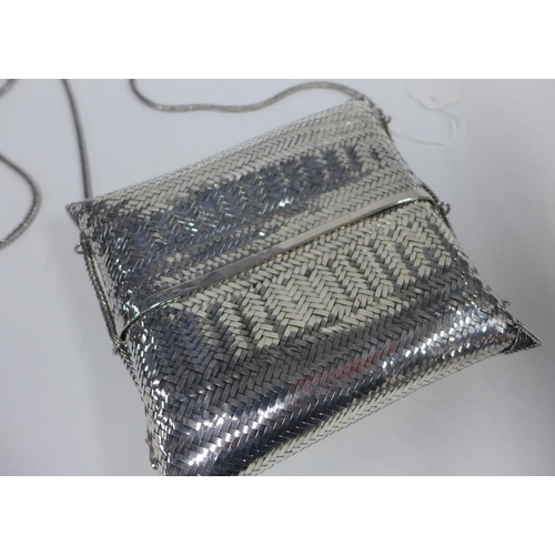 363 - A woven silver shoulder strap handbag, stamped 925, 15 x 14cm