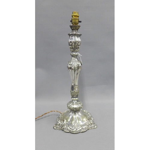 376 - Silver plated rococo style table lamp base, 45cm excluding fitting