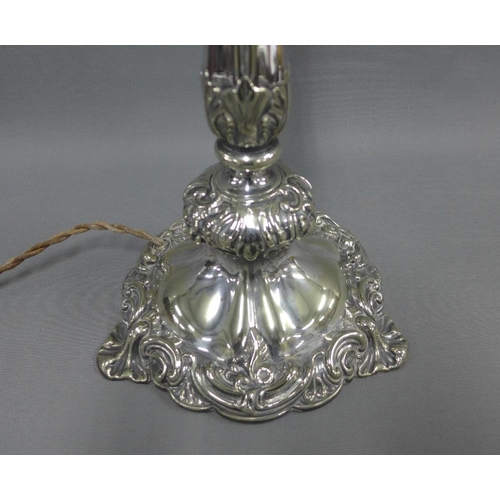 376 - Silver plated rococo style table lamp base, 45cm excluding fitting