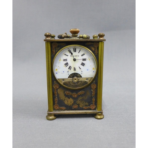 391 - Early 20th century French brass and bronze cased timepiece, enamel dial with Roman numerals,10cm inc... 