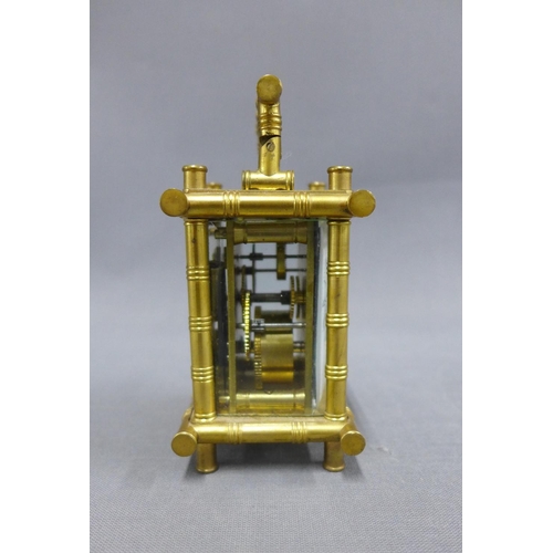 393 - Elliot and Son brass 'bamboo' cased carriage timepiece, 11cm including handle