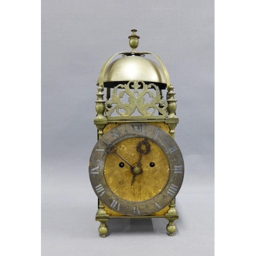 402 - Brass lantern clock, inscribed Henry Ireland, at y Dyallin Lothbury, 40cm