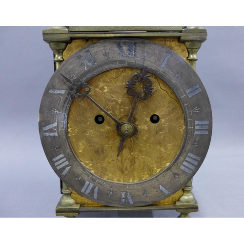 402 - Brass lantern clock, inscribed Henry Ireland, at y Dyallin Lothbury, 40cm