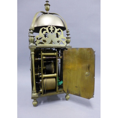 402 - Brass lantern clock, inscribed Henry Ireland, at y Dyallin Lothbury, 40cm