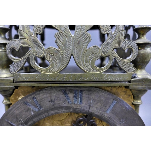 402 - Brass lantern clock, inscribed Henry Ireland, at y Dyallin Lothbury, 40cm