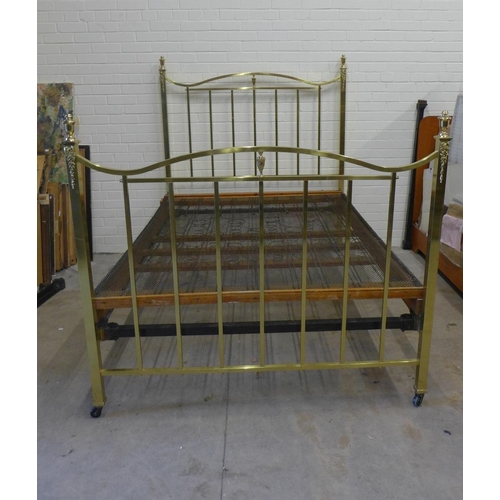 406 - Staples brass bed, double, with sprung base and side rails, no mattress, 164 x 142 x 215cm