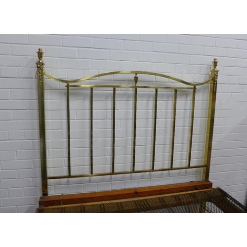 406 - Staples brass bed, double, with sprung base and side rails, no mattress, 164 x 142 x 215cm